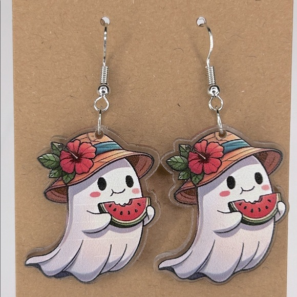 Fashion Jewelry Jewelry - Summerween Ghost 2D Acrylic Dangle Earrings Halloween Summer Fashion Jewelry
